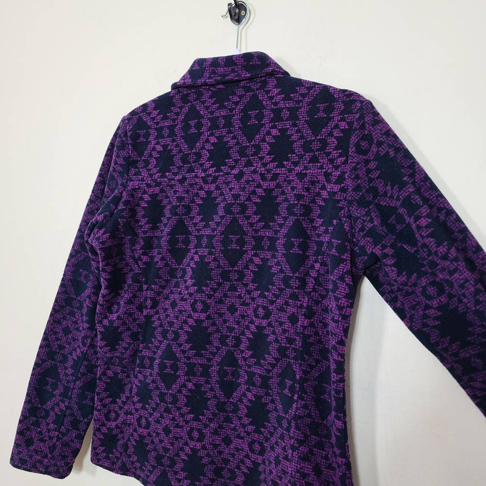 Columbia Purple Black Geometric Fleece S Full‎ Zip Jacket Granola Girl Winter - Picture 10 of 11
